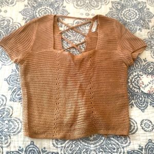 Brown Knit Top with Back Cross Straps